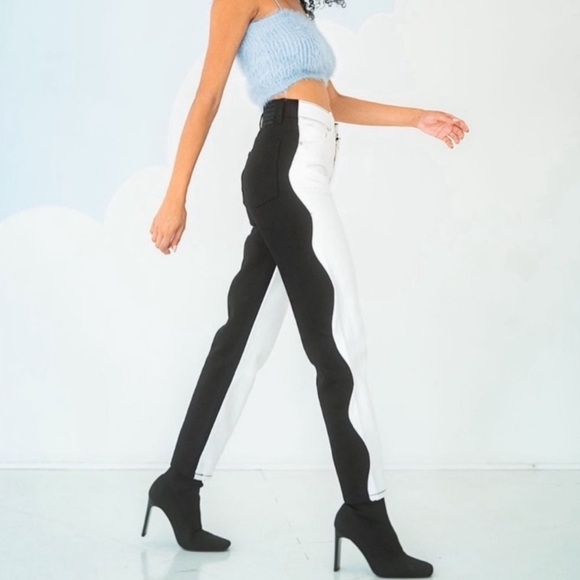 REVICE Two-tone Jeans Black White On & Off Again Ex-boyfriend Wavy Denim B&W 28 - Picture 1 of 14